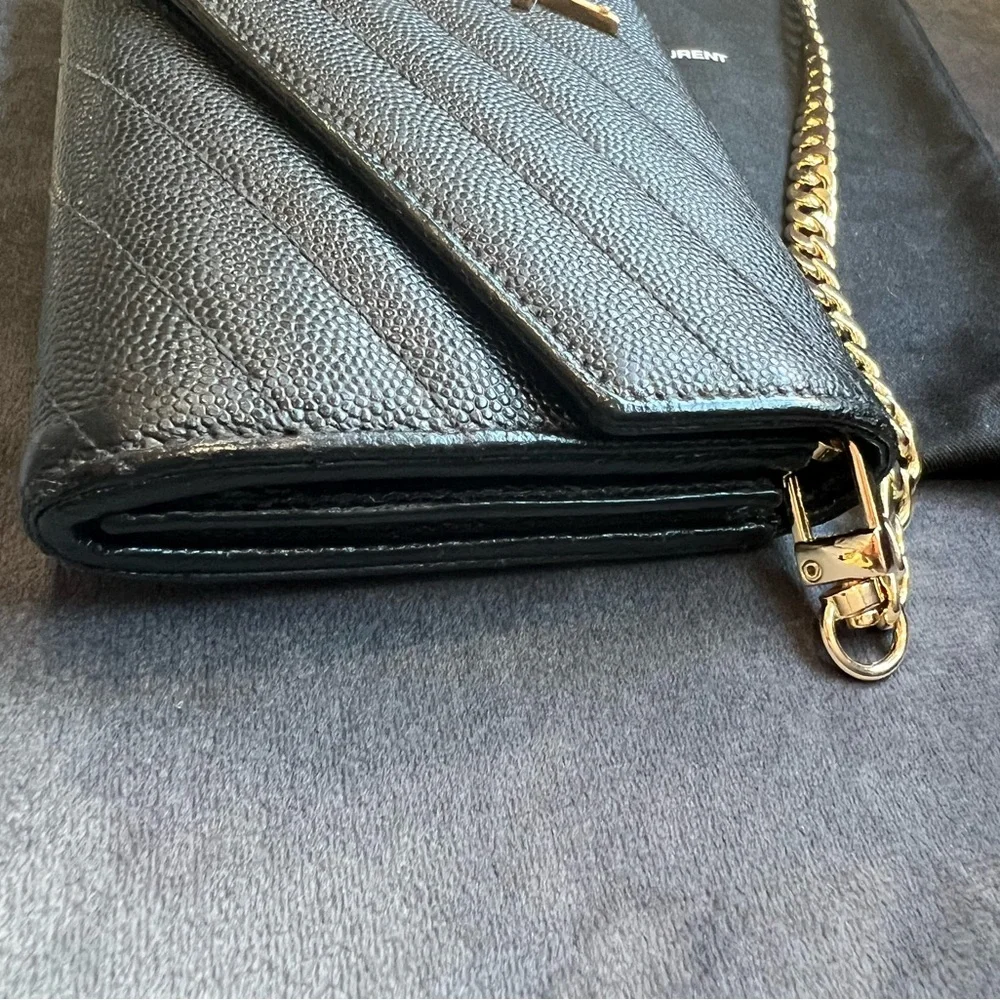 Black Yves Saint Laurent cassandre long flap wallet on chain gold - Picture 7 of 17